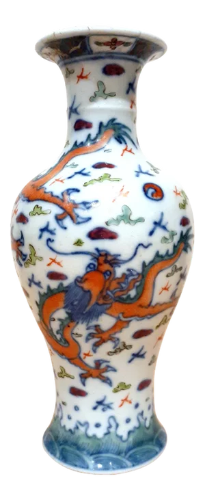 Late 19th Century Chinese Porcelain Wucai Triple Dragon Vase