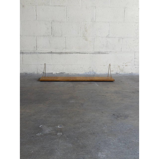 Mid-Century Modern Vintage Danish Oak Wall Shelf With Brass Brackets Scandinavian Floating Shelf For Sale - Image 3 of 9