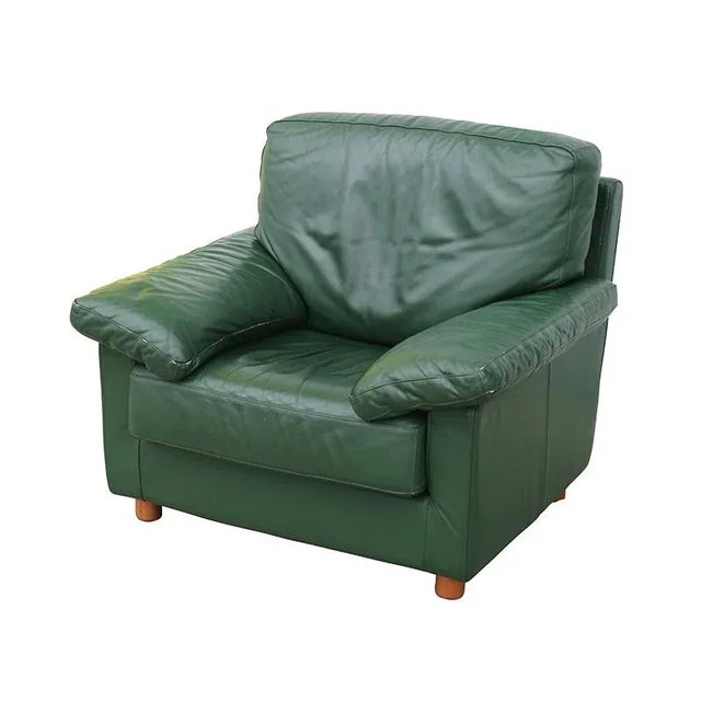 Vintage Chair in Green Leather, 1950s For Sale - Image 3 of 5