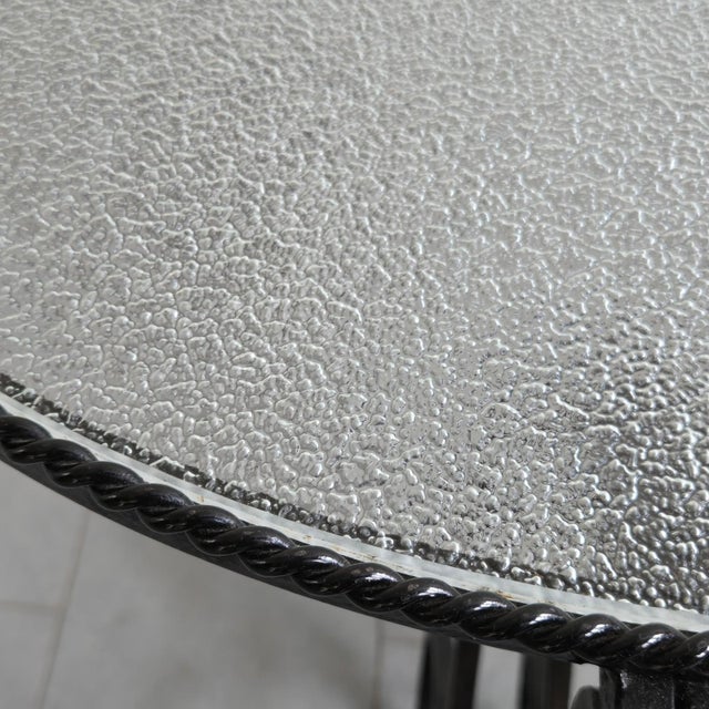Vintage Side Table in Black Metal and Frosted Glass, 1950s For Sale - Image 4 of 11