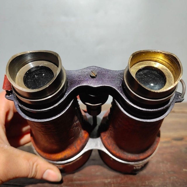 Early 20th Century Early 20th Century Leather-Cased Binoculars – 5.5" Brass & Leather Field Glasses With Case For Sale - Image 5 of 9