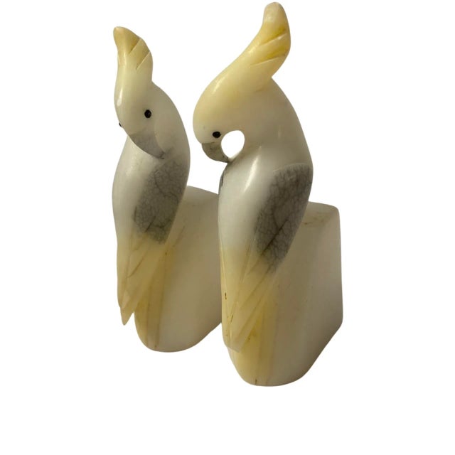 Mid-Century Modern Vintage Pair of Alabaster Cockatoo Bird Bookends, Italy Circa 1960 For Sale - Image 3 of 6