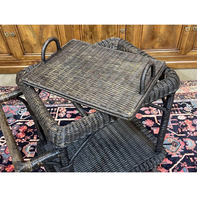 Rolling Rattan Serving Cart, 1970s For Sale - Image 4 of 14