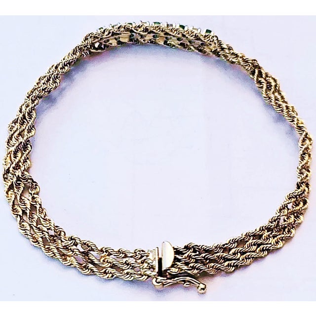 Traditional 1970s 14k Gold Diamond and Emerald Bracelet For Sale - Image 3 of 9
