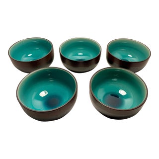 Set of 5 Mino Yaki Ware Japanese Kobachi Bowls Kannyu Glaze For Sale