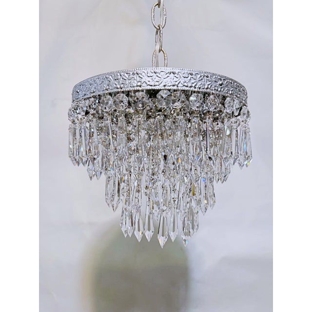 Vintage Crystal Upside Down Waterfall Chandelier With Ornate Silver-Tone Rim For Sale - Image 10 of 10