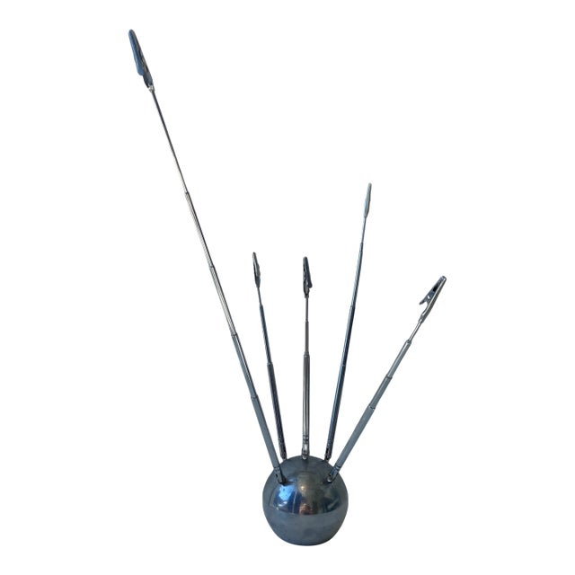 Vintage Chrome Sputnik Memo/Card/Picture Holder Sculpture, Mid-Century Modern Desk Organizer For Sale