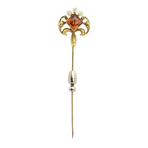 Art Nouveau Jeweled Yellow Gold Stickpin Brooch by Whiteside & Blank