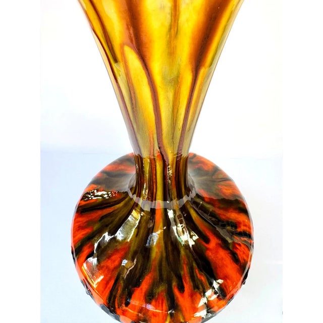1960s Lava Drip Glaze Ceramic Table Lamp – Large 28 Inch Orange and Charcoal Mid Century Modern For Sale - Image 4 of 11