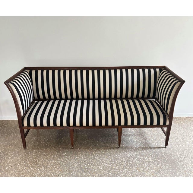 Antique Art Deco 3-Seater Sofa with Striped Fabric, 1800s For Sale - Image 4 of 14