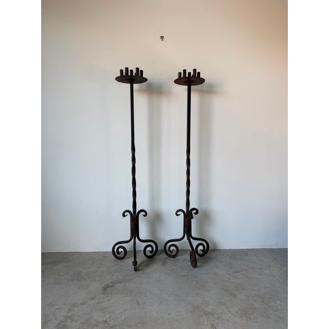 Vintage Jan Barboges Hand-Forged Iron Floor Candle Holders – Pair For Sale - Image 12 of 12