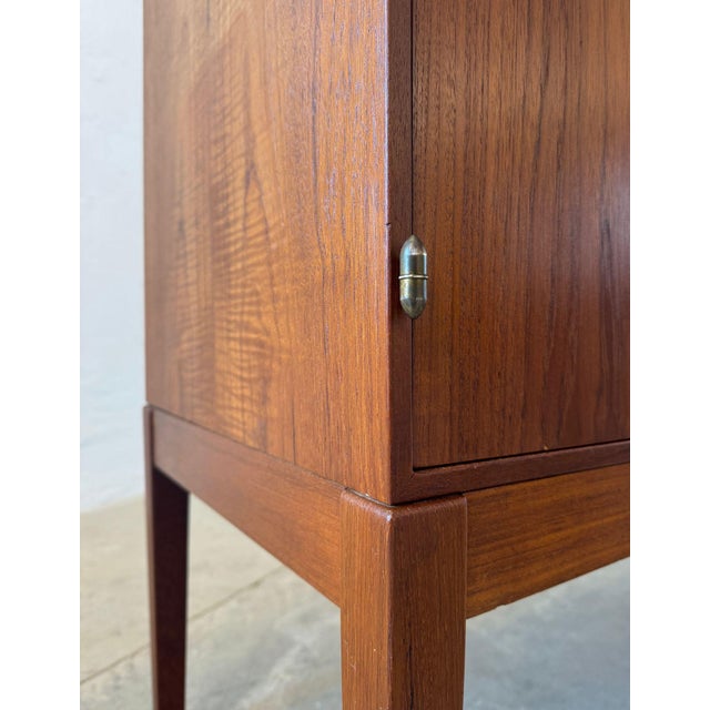 Brown 1960s Danish Teak Media Cabinet with Bi-Fold Doors For Sale - Image 8 of 9
