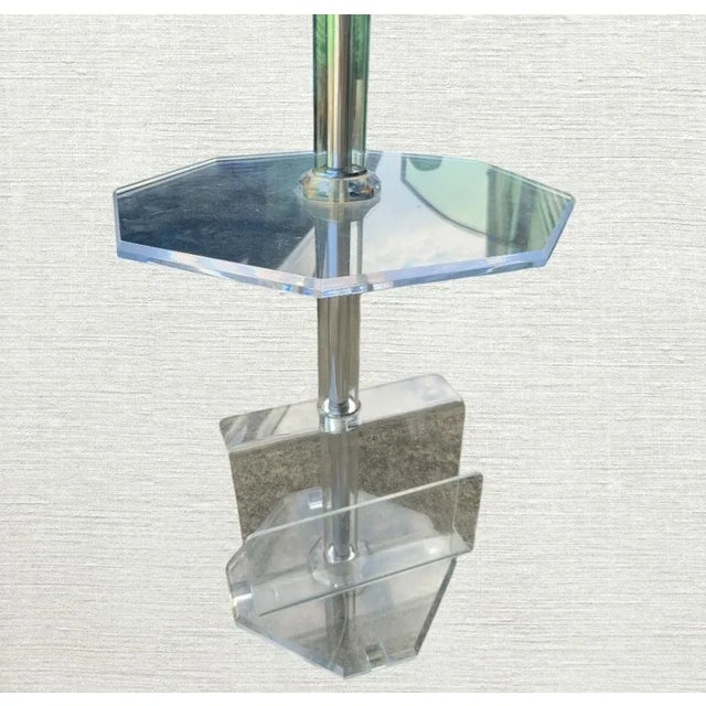 Plastic Vintage Lucite Mid Century Modern Magazine Rack Tall Octagonal Floor Lamp Side Table With Shade For Sale - Image 7 of 10