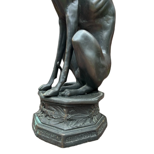 Bronze 1980s Life Size Bronze Statue of a Whippet Dog on Pedestal For Sale - Image 8 of 10