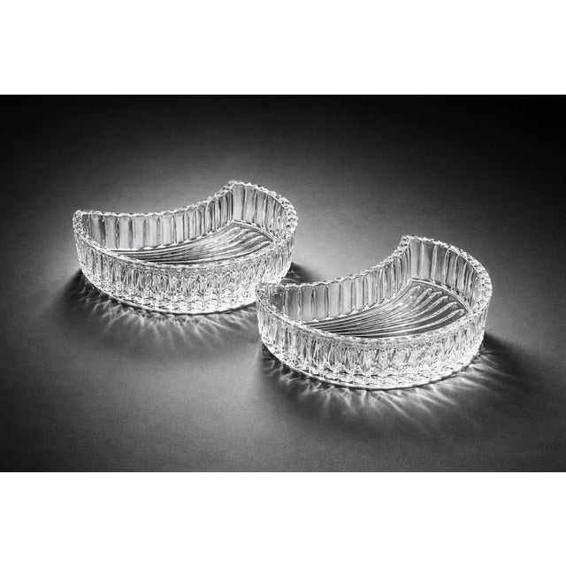 Art Deco Vintage Art Deco Style Ribbed Crescent Crystal Dishes — Sculptural Cocktail Accent (Pair) For Sale - Image 3 of 6
