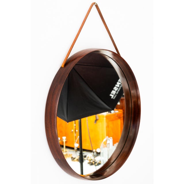 Brown Mirror in Teak and Leather by Uno & Östen Kristiansson for Luxus, Sweden, 1950s For Sale - Image 8 of 15