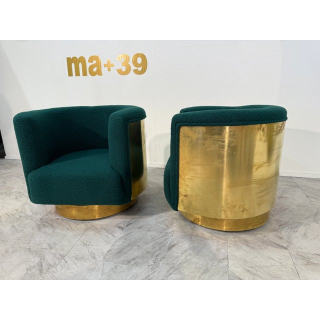 Pair of Italian Brass and Turquoise Bouclé Club Chairs, 1970s For Sale In Los Angeles - Image 6 of 9