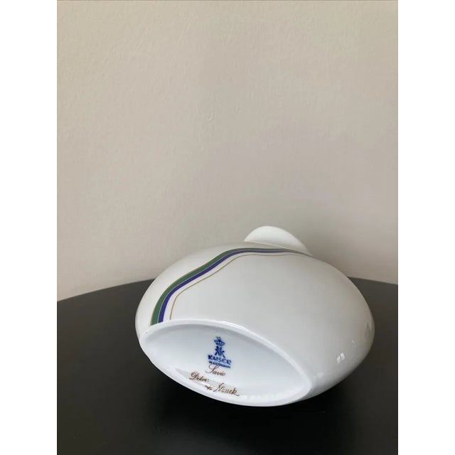Geometric Undulation German White Porcelain Vase by Kaiser, Signed For Sale - Image 10 of 12