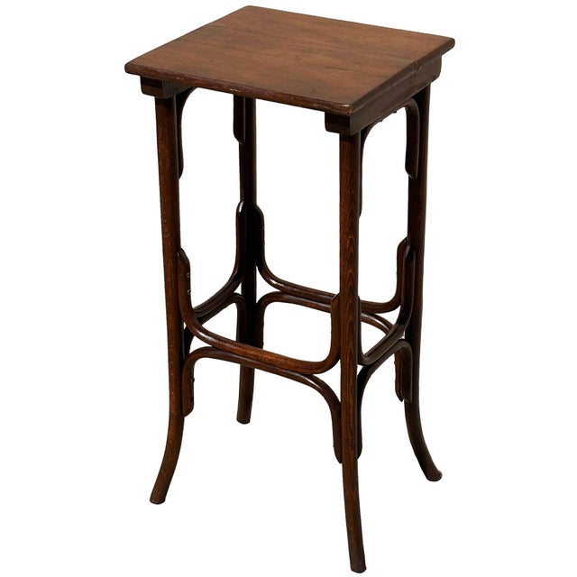 Brown Vienna Secession Bent Oak Pedestal Tall Side Table Plant Stand Attributed to Thonet For Sale - Image 8 of 8