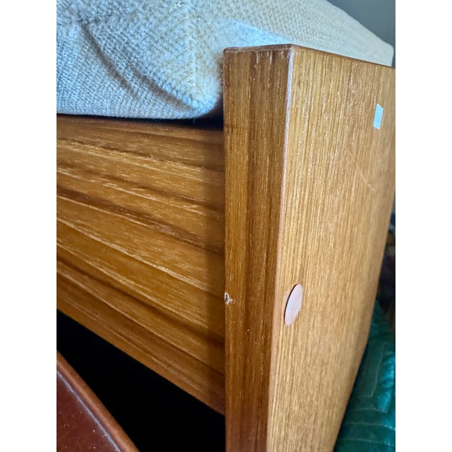 Vintage Danish Teak Vanity Table With Upholstered Bench and Lift Top Mirror For Sale - Image 9 of 11