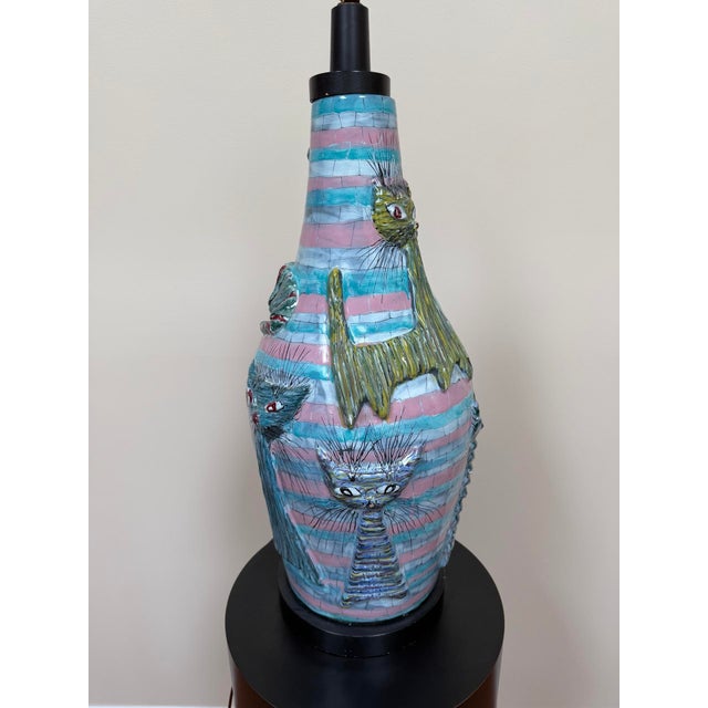 Aqua 1960s Italian Large Ceramic Cat Lamp Attributed to San Polo Venice For Sale - Image 8 of 18