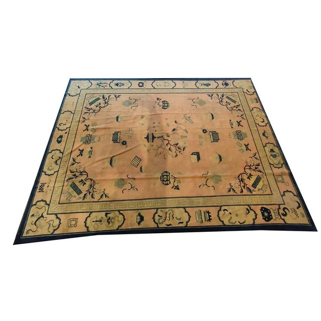 Chinese 1890s Rose Pink Floral Vase Qing Antique Chinese Peking Carpet 6'6''x 8'4'' Knotted Wool Rug For Sale - Image 3 of 9