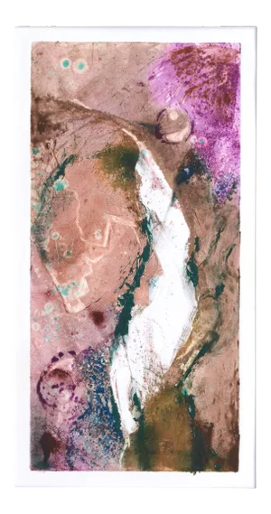 David Stephens Tan and Magenta Abstract Textured Monotype Circa 1990s
