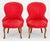 Pair of Victorian Style Spoon Back Slipper Chairs, each with shaped tufted back above red fabric upholstered seat, now...