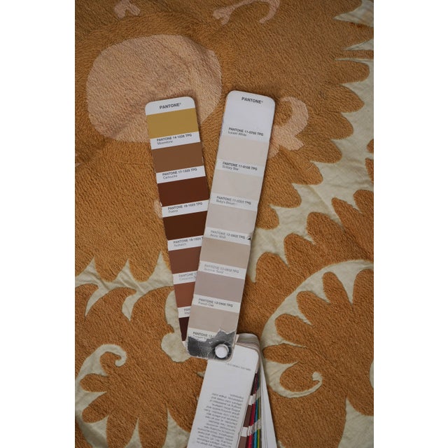 Suzani Pattern Beige & Terracotta Textile – Boho Embroidered Table Decor 3'6'' X 4'2'' For Sale - Image 10 of 10