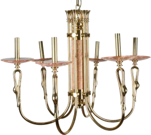 Hollywood Regency Verona Pink Brass and Marble Swan Motif Six Light Chandelier