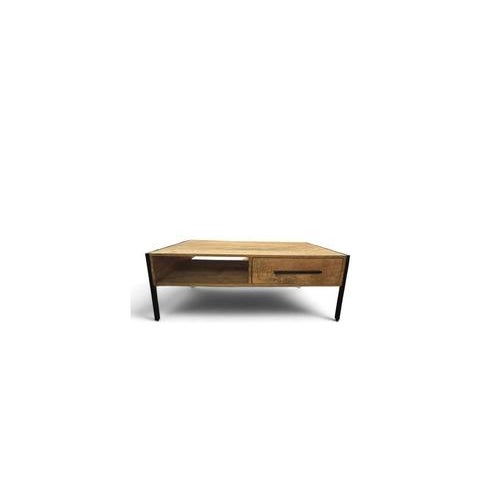 Industrial Coffee Table in Wood and Metal with Drawer, 1990s For Sale - Image 6 of 6