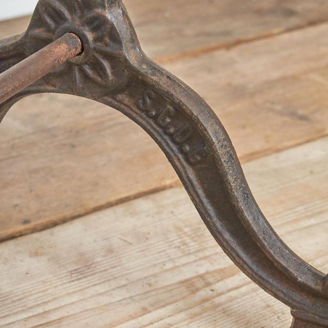 Antique French Wrought Iron Bistro Table with Wooden Top, 1890s For Sale - Image 6 of 13