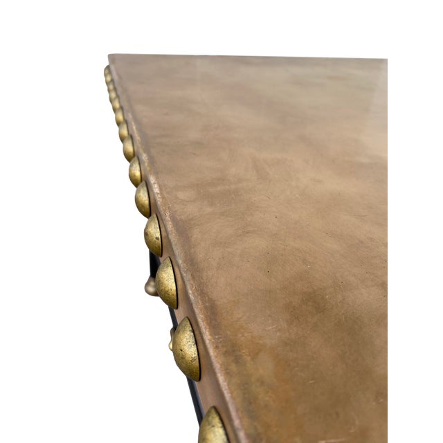 Metal Parisian Maison Jansen-Style Hand-Forged Iron and Leather Cocktail Table For Sale - Image 7 of 8
