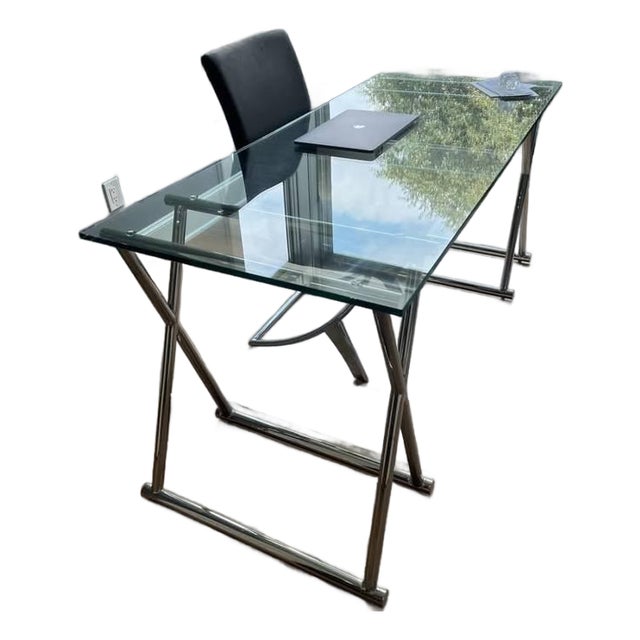 Cantoni Contemporary Glass and Chrome Trestle Desk For Sale