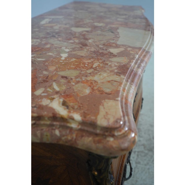 Brown Vintage French Louis XV Style Bombe Marble Top Commode Chest For Sale - Image 8 of 18