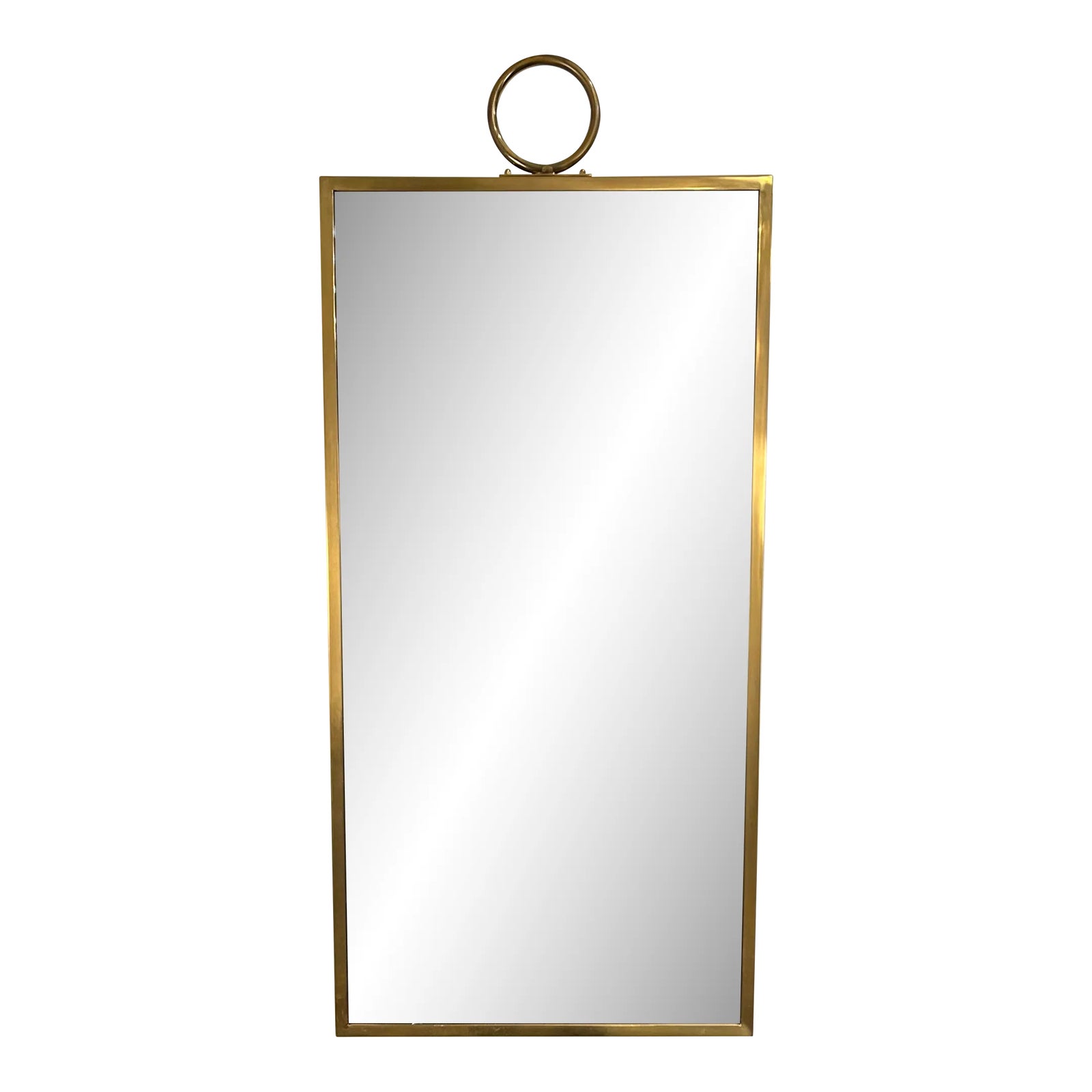 Hanging Brass Wall Mirror Brass With Ring at Top | Chairish