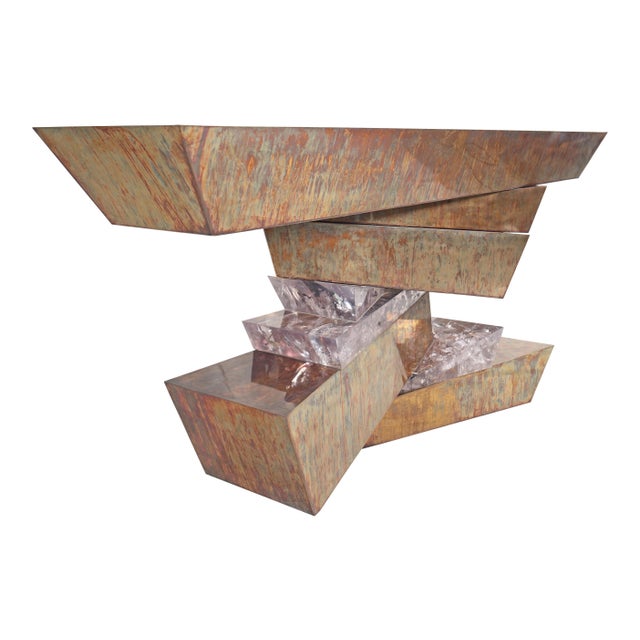 Contemporary Plateau Console (tortoise Brass & Ice-resin) For Sale - Image 3 of 6