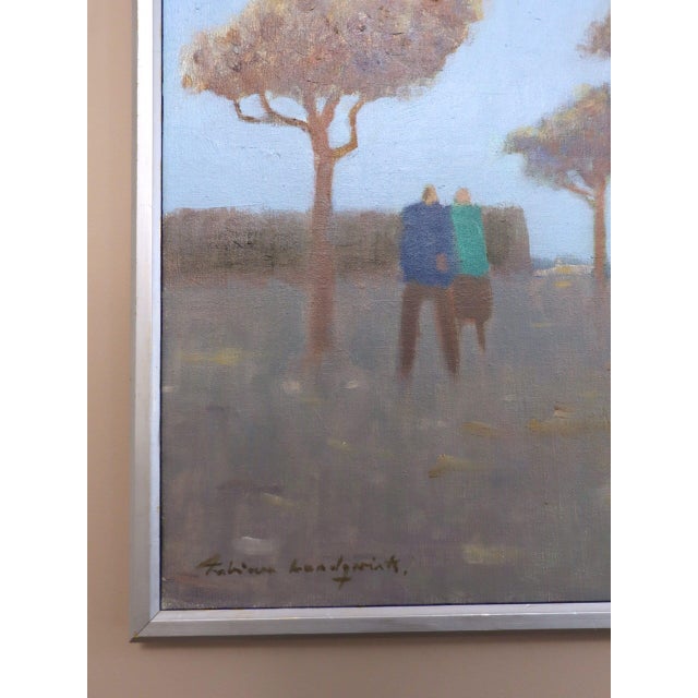 Sky Blue Mid-Century Modern 'Under the Pale Blue Sky' Vintage Figurative Landscape Oil Painting by Swedish Artist Fabian Lundqvist (1913-1989), Framed For Sale - Image 8 of 13