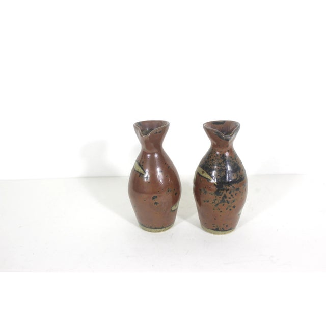 Vintage Japanese Stoneware Sake Bottles Small Pitchers, a Pair For Sale - Image 6 of 8