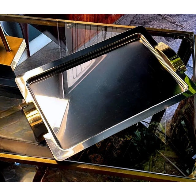 Late 20th Century Giugiaro Design Italian Polished Stainless Steel and Brass Tray For Sale - Image 16 of 18