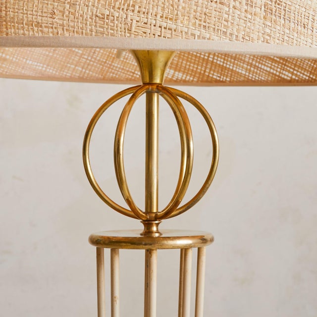 French 1955 French ‘Model #926’ Brass Floor Lamp with Burlap Shade by Maison Arlus For Sale - Image 3 of 7