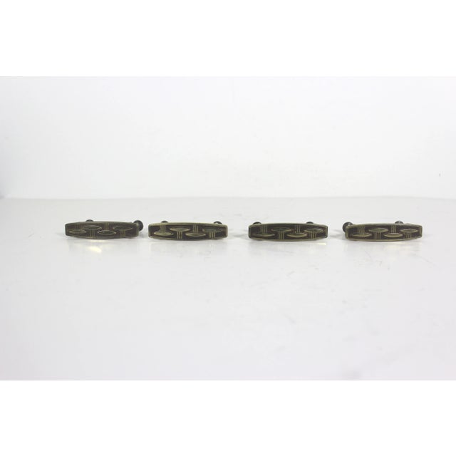 Gold Set of Four Atomic Mid-Century Danish Modern Style Brass Drawer Pulls Rectangular Dresser Handles For Sale - Image 8 of 10