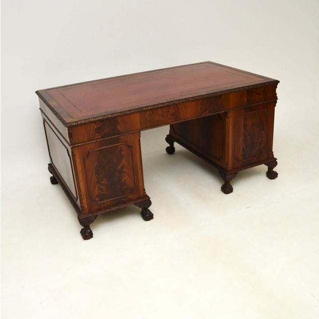1900 - 1909 Antique Chippendale Pedestal Desk, 1900s For Sale - Image 5 of 13