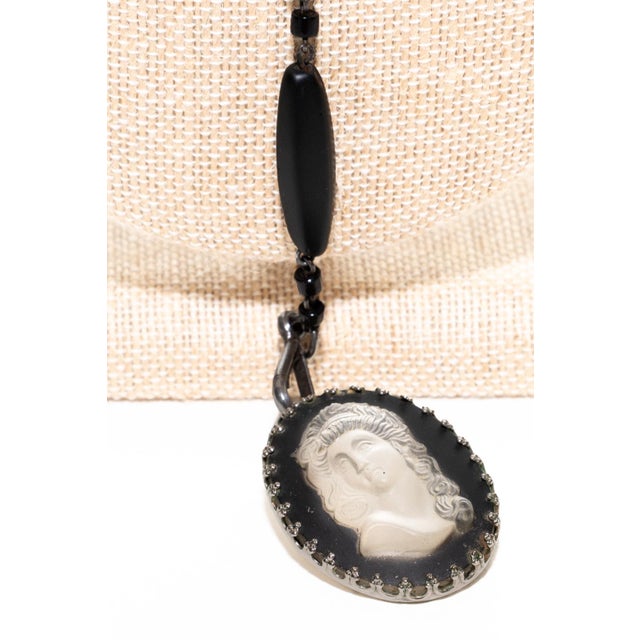 Vintage Black Beaded Wrap Necklace With Lalique Glass Cameo, 1940's For Sale - Image 17 of 18