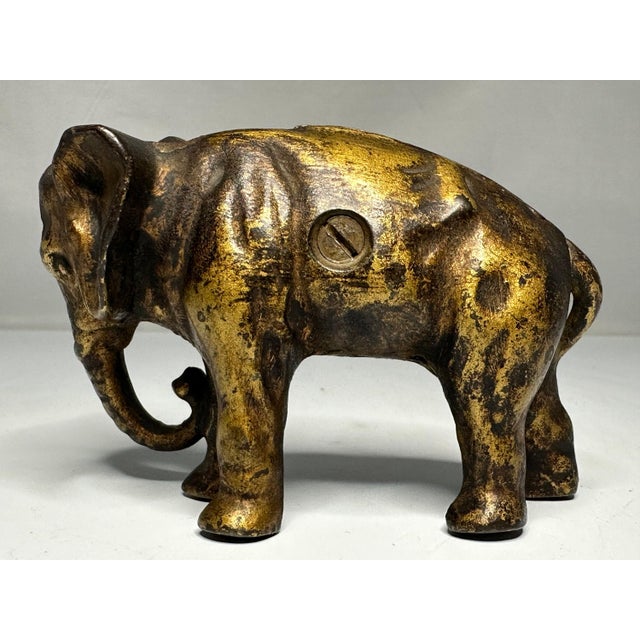 Vintage Arcade Cast Iron Elephant Still Bank: Gold Accent, c.1910-1932 For Sale - Image 4 of 10