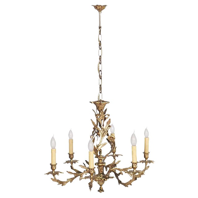 Antique Gilded Bronze 6 Light Chandelier For Sale