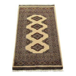 Bokhara Jaldar Rug 2’6” X 4’2” Beige Wool Tribal Hand-Knotted Oriental Carpet For Sale