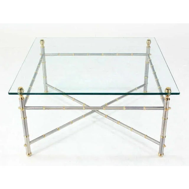Metal Mid-Century Modern Metal Faux Bamboo-Detailed Square Coffee Table For Sale - Image 7 of 10