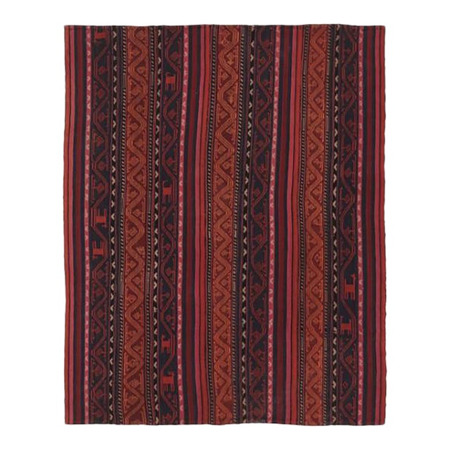 Vintage Persian Kilim in Red and Blue With Geometric Stripes - Rug & Kilim For Sale