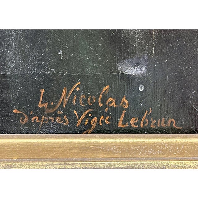 Large Oil Canvas Mother and Child Signed L. Nicolas, Elisabeth Vigee-Lebrun For Sale - Image 10 of 12